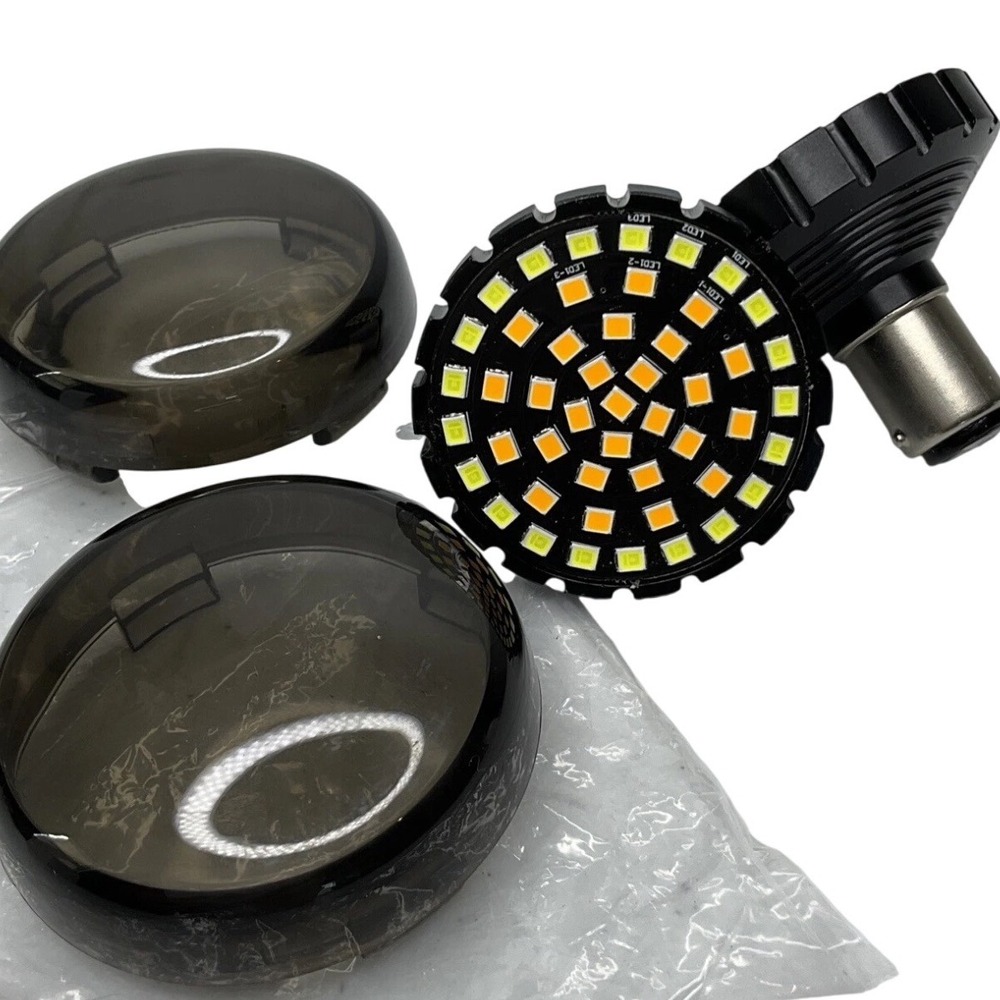Motorcycle LED Turn Signal Inserts Smoked Lens Covers 1157 Base S20744 Pair